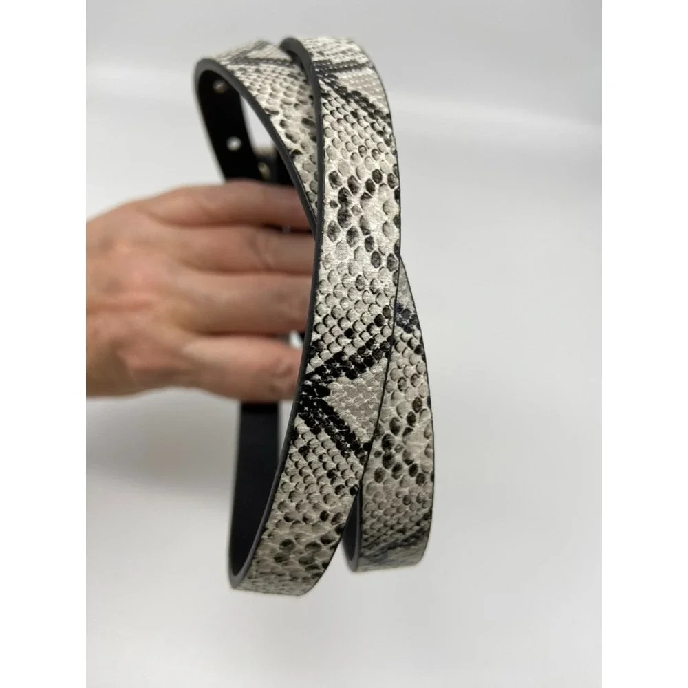 The Limited Belt Sz‎ M Snake Print Black White Faux Snakeskin Gold Stud Closure